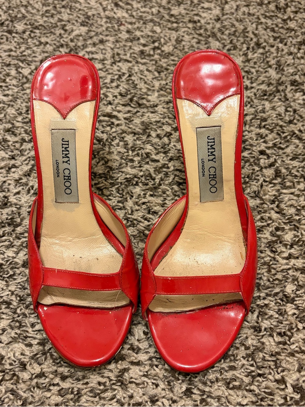 Jimmy Choo Red Patent Slide Mules